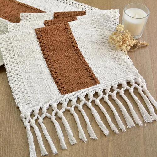 Miniatura 13 de FEXIA - Camino de mesa bohemio con borlas, para decoración del hogar, de macramé para decoración de habitación, comedor, dormitorio, despedida