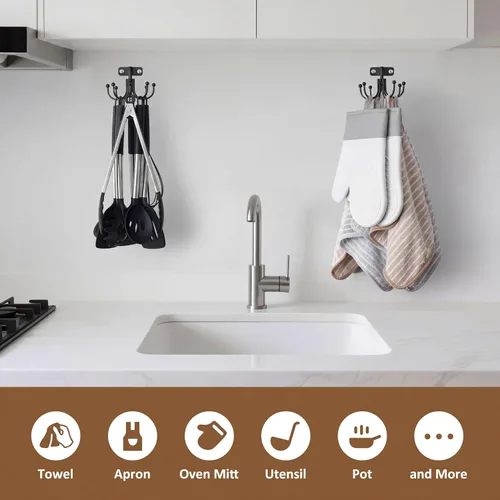 Miniatura 6 de ZEDODIER Soporte para utensilios de cocina, ganchos de cocina giratorios de 360° para colgar utensilios, estante de utensilios de metal resistente
