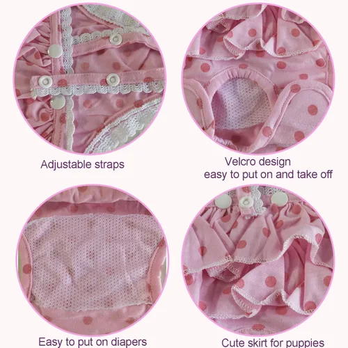 Miniatura 4 de 2 piezas de pañales lavables para hembra con tirantes, cómodos pañales reutilizables para cachorros, bragas sanitarias para perros, ropa
