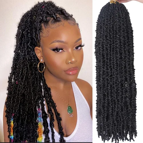 Miniatura 76 de ZRQ Butterfly Locs Cabello de Ganchillo Corto 6 Paquetes Negro Cabello Bob de Ganchillo 8 Pulgadas Locs Sintéticos Desordenados Desgastados Trenzas