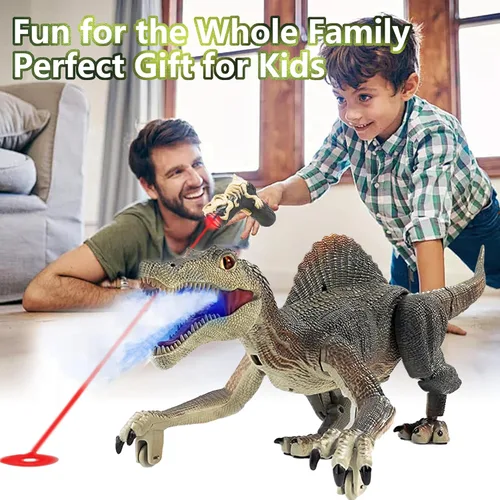 Miniatura 6 de Juguetes de dinosaurio mejorados para niños de 3, 5 y 7 años, juguetes de Spinosaurus con control remoto con luz indicadora, persiguiendo, rociando