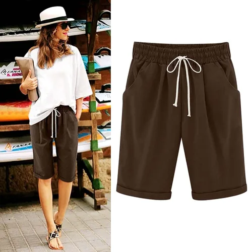 Miniatura 2 de Pantalones cortos sólidos con control de barriga, casuales, con cordón, cómodos, para mujer, pantalones cortos ligeros de verano para correr 2023