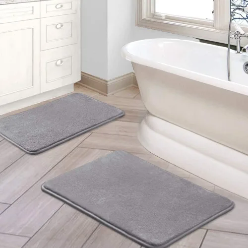 Miniatura 23 de H.VERSAILTEX Juego de tapetes de baño de espuma viscoelástica, juego de tapetes de baño de franela aterciopelada, lujosos, extra suaves y Gris