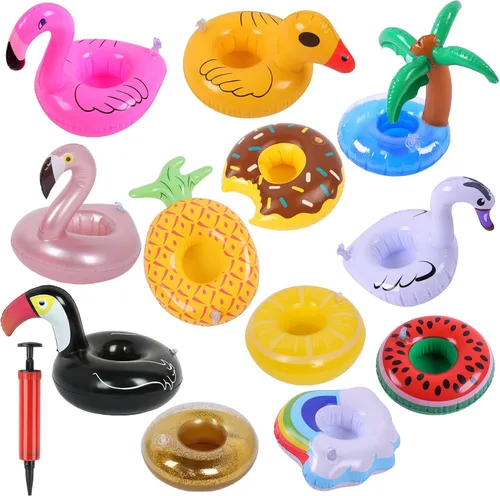 Miniatura 11 de Kleeblatt Flotadores inflables para bebidas de piscina, portavasos flotantes inflables de flamenco para bebidas, flotadores de bebidas para fiestas