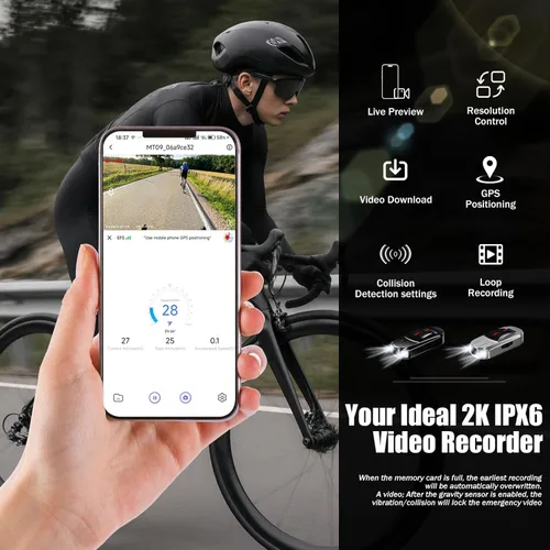 Miniatura 7 de Cámara de bicicleta Cámara de acción de pulgar pequeña, IPX6 impermeable, inalámbrica, con soporte para bicicleta, para ciclismo, deportes, vlogging