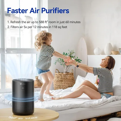 Miniatura 2 de Aucleia Purificadores de aire para dormitorio y hogar con filtro HEPA verdadero H13, limpiador de aire silencioso de 20 dB para mascotas, olor a