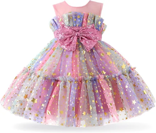 Miipat Vestido de niña de flores para bebé, boda, fiesta, tul, princesa, vestido de baile, vestido formal con lazo para la cabeza