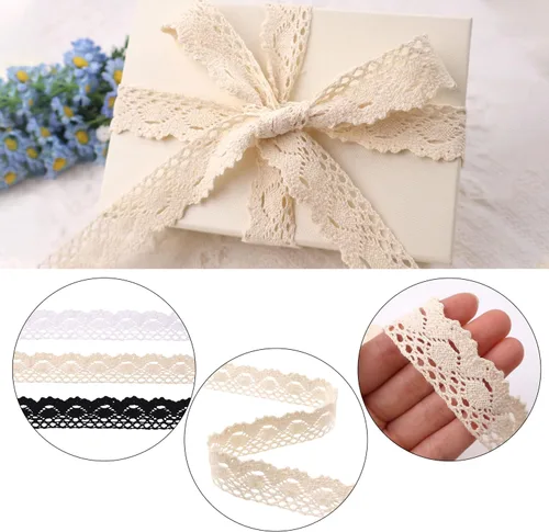 Miniatura 3 de Cinta de encaje beige de algodón de encaje de ganchillo de costura de encaje para envoltura de paquetes de regalo, suministros de álbumes de recortes