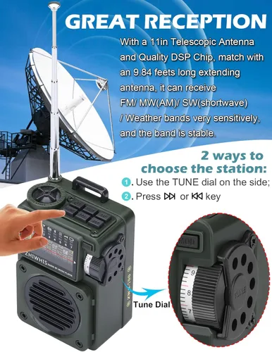 Miniatura 3 de ZHIWHIS Radio de onda corta con Bluetooth, radio portátil con temporizador de sueño, radios de onda corta Weather AM FM con el mejor sonido