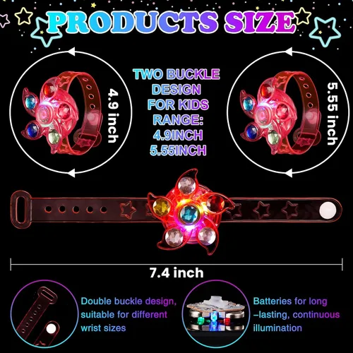 Miniatura 5 de SCIONE Paquete de 8 Pulseras Giratorias Fidget con Luz LED, Suministros de Fiesta que Brillan en la Oscuridad, Artículos de Fiesta de Halloween
