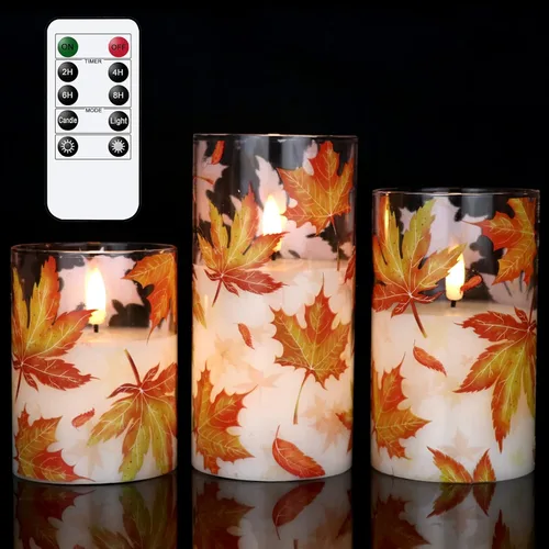 Miniatura 11 de GenSwin Velas de Navidad sin llama con temporizador remoto, juego de 2 velas LED de Navidad que funcionan con pilas con casa de nieve, Papá Noel
