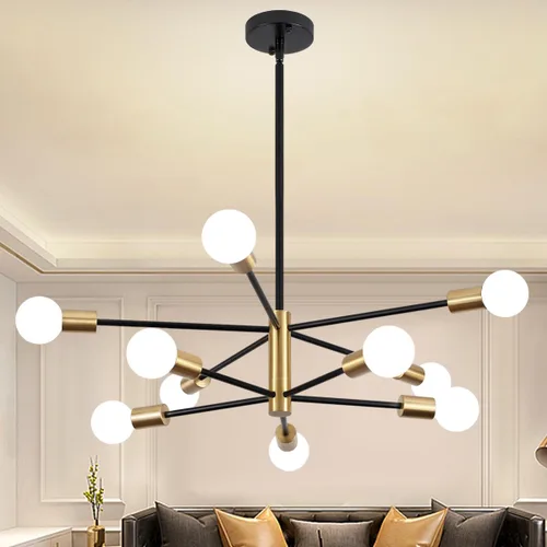 Miniatura 8 de Lámpara de Techo Semiempotrada de 23.62'', Candelabro Moderno de 8 Luces Negro para Sala de Estar, Candelabro de Luces Sputnik para Dormitorio