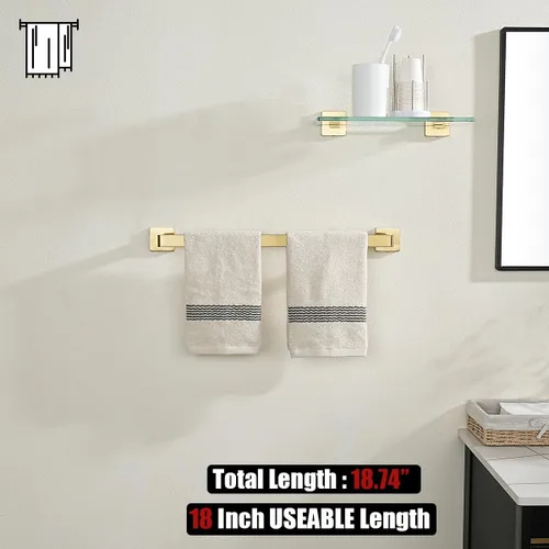 Miniatura 5 de JQK Barra para Toallas Dorada, Bordes Redondeados Barra para Toallas de 20.41 Pulgadas, Acero Inoxidable 304 Montaje en Pared de Baño, Longitud Oro
