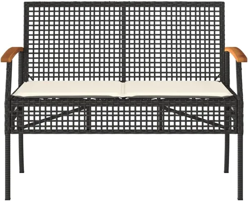 Miniatura 5 de Ensemble Salon de Jardin Noir et Crème 4 Places avec Coussins, Table Banc en Rotin Synthétique Résistant aux UV Pour Terrasse, Balcon, Jardin