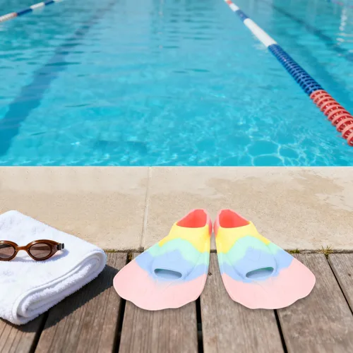 Miniatura 8 de ORFOFE Aletas de natación de silicona, cuchillas cortas, aletas en forma de abanico para buceo y entrenamiento de esnórquel, equipo de natación