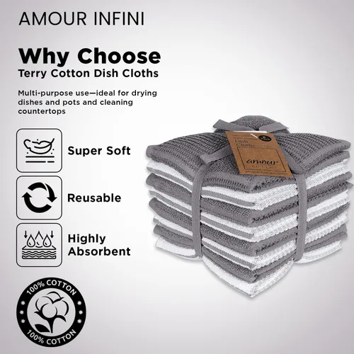 Miniatura 3 de AMOUR INFINI Juego de 8 paños de cocina para lavar platos, altamente absorbentes, súper suaves, trapos reutilizables de secado rápido para limpiar