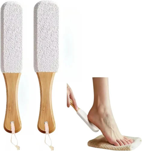 Miniatura 10 de Paquete de 2 limas de pedicura profesional con mango de madera y piedra pómez – Removedor de callos para pies y manos, limpiador de pies para piel