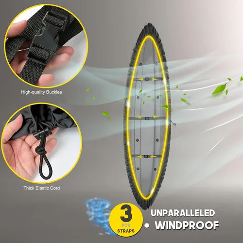 Miniatura 5 de Funda para kayak de 9.3 a 10.5 pies, cubiertas de kayak marino de alto rendimiento 300D, impermeable, resistente a los rayos UV, resistente a