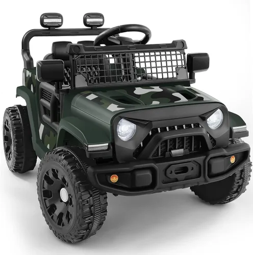 ELEMARA Auto de Paseo, Vehículo de paseo con Bluetooth para niños pequeños, vehículos a batería de 12 V con control remoto, camión todoterreno Verde