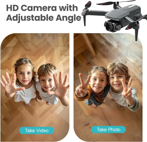 Miniatura 7 de Dron para niños con cámara, cuadricóptero RC plegable con pantalla remota de 4.5 pulgadas, motor sin escobillas, movimiento de flujo óptico, cámara