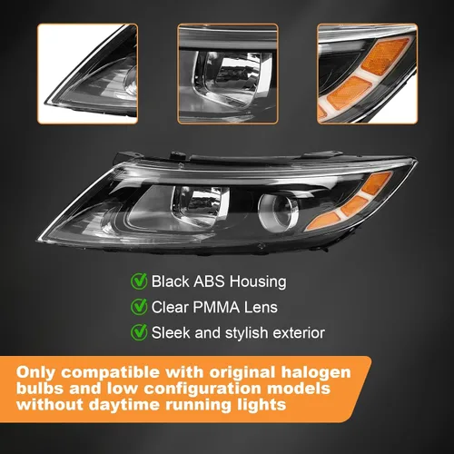 Miniatura 5 de Para faros halógenos de lado del conductor izquierdo 2014 2015 Kia Optima EX LX Proyector Carcasa negra sin DRL (Solo para modelo de EE. UU.)