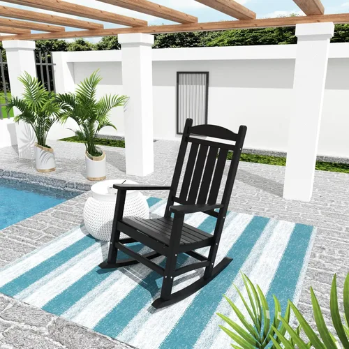 Miniatura 45 de WO Home Furniture Silla Mecedora de Patio al Aire Libre Tradicional HDPE Resistente a los Rayos UV (Negro)