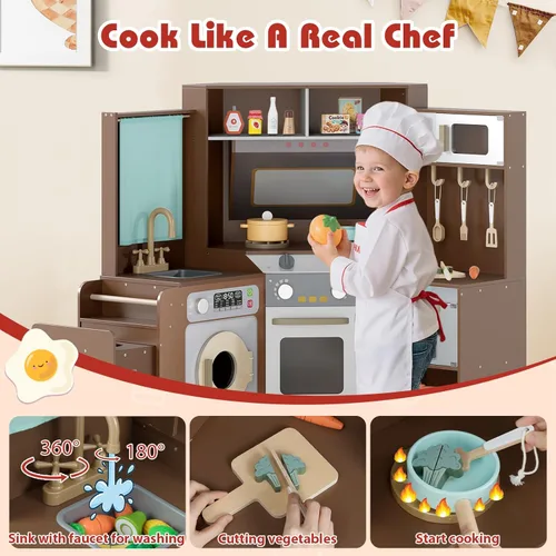 Miniatura 4 de Cocina esquinera de madera con luces y sonido, electrodomésticos completos y accesorios completos, juego de cocina para salas