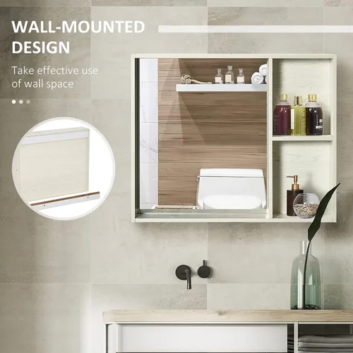 Miniatura 4 de kleankin Botiquín de baño de 31.5 x 25.5 pulgadas con espejo, estante de almacenamiento, armario de baño montado en la pared para sala de estar