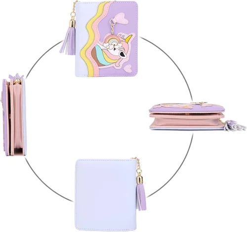 Miniatura 4 de UTO Cartera para niñas de cuero vegano pequeño borla colgante titular de la tarjeta Kawaii monedero 1166, 1166 Púrpura
