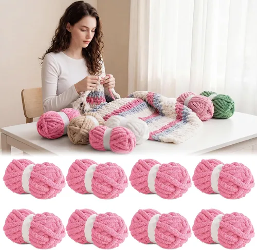 Miniatura 20 de BALAPET Hilo grueso para tejer a mano, hilo de felpa gruesa súper suave para manta y tejer bricolaje, hilo voluminoso jumbo esponjoso, apto