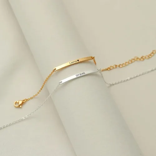 Miniatura 2 de MRENITE Pulsera de barra personalizada de oro de 10 quilates, 14 quilates y 18 quilates, pulsera de corazón con inicial para mujer, grabado