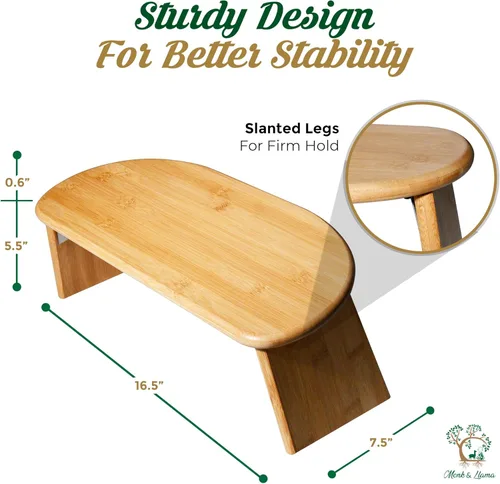 Miniatura 2 de Monk & Llama Banco de meditación – Taburete plegable y ergonómico de bambú – Perfecto banco Seiza silla de meditación para oración y viajes – Gris
