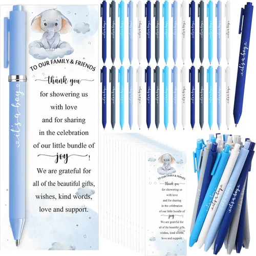 Miniatura 10 de Engrowtic Juego de 25 bolígrafos de regalo para baby shower para invitados con temática oceánica para baby shower, bolígrafos retráctiles