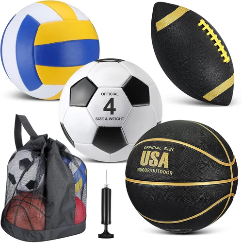 Miniatura 8 de HyDren Juego de 4 pelotas deportivas de tamaño oficial para baloncesto, balón de fútbol, voleibol, con bolsa de transporte y inflador, regalo