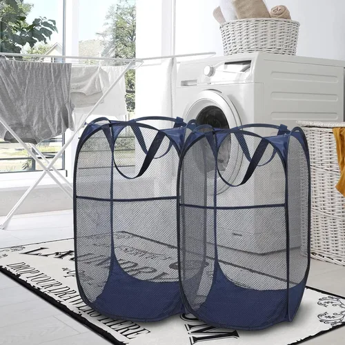 Miniatura 6 de BATTOO Cesta de lavandería emergente de malla fuerte de lujo con bolsillo lateral, plegable para cuarto de lavandería, baño, habitación de niños