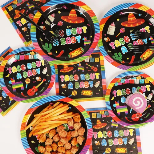 Miniatura 5 de 96 Piezas Platos de Fiesta Taco Bout A Baby Decoraciones de Fiesta Temática México Fiesta Taco Llama Cactus Aguacate Platos y Servilletas de Papel