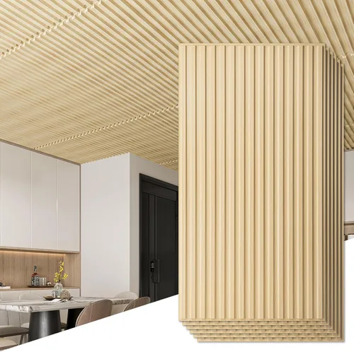Art3d Paquete de 6 paneles de pared 3D con diseño de listones para decoración de paredes interiores, baldosas decorativas de techo suspendido de PVC