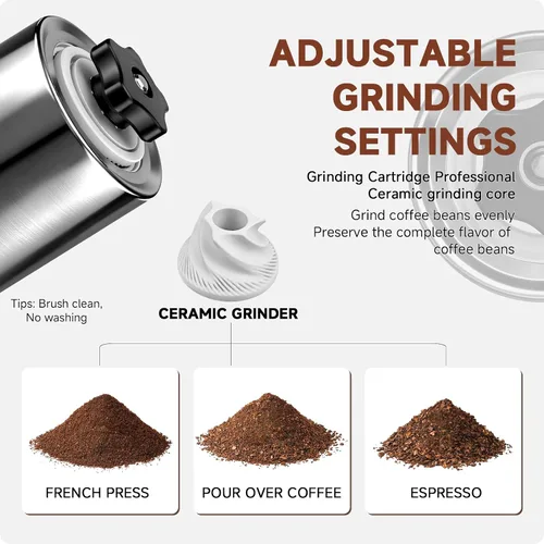 Miniatura 3 de Molinillo de café manual de acero inoxidable, molinillo portátil de manivela cónica para expreso, vertido, prensa francesa y campamento, molienda