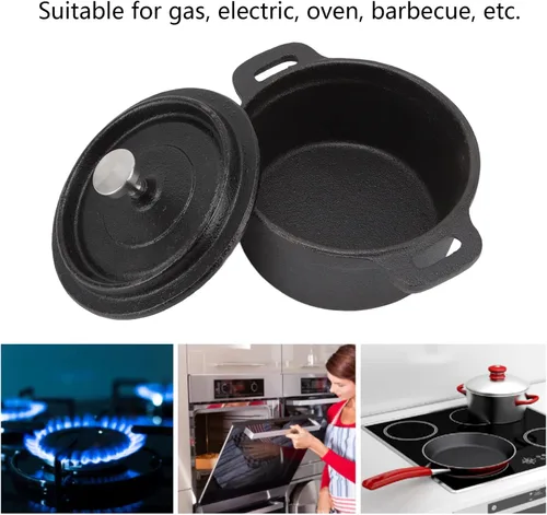 Miniatura 3 de Olla redonda de hierro fundido, olla de horno holandés con tapa, olla de hierro fundido grueso para horno eléctrico de gas y barbacoa (#1)