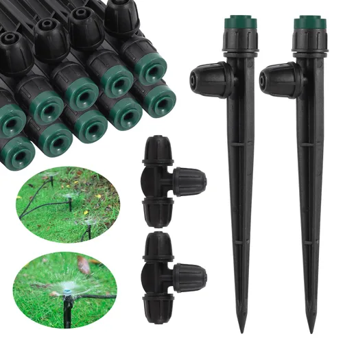 Pulverizadores de emisores de riego por goteo para tubo de 1/4 de pulgada, rociador de flujo de agua ajustable de 360 grados en estaca de flecha de