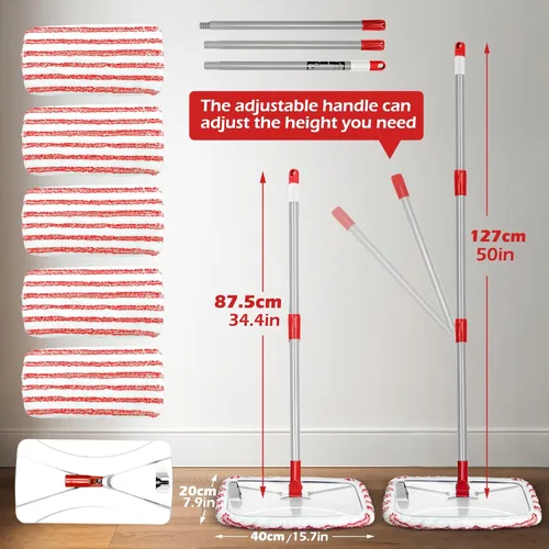 Miniatura 8 de Masthome Trapeador de microfibra extra grande para limpieza de pisos, trapeador plano de 16 pulgadas con 5 almohadillas para uso húmedo y seco, Rojo