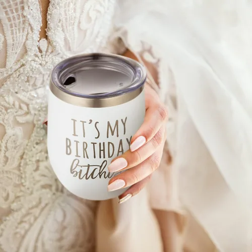 Miniatura 5 de Its My Birthday Bitches - Vaso de vino con aislamiento de acero inoxidable de 12 onzas, regalo único para mujeres y niñas, elegantes vasos y tazas