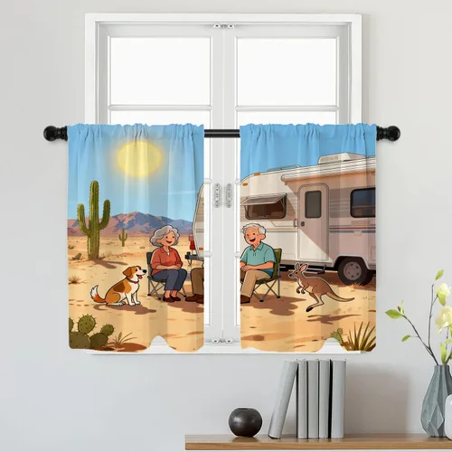 Miniatura 96 de Batmerry Silueta de hombre y niño, marco en forma de corazón con figuras, tratamiento de ventana, cortina corta de cocina multicapa de poliéster