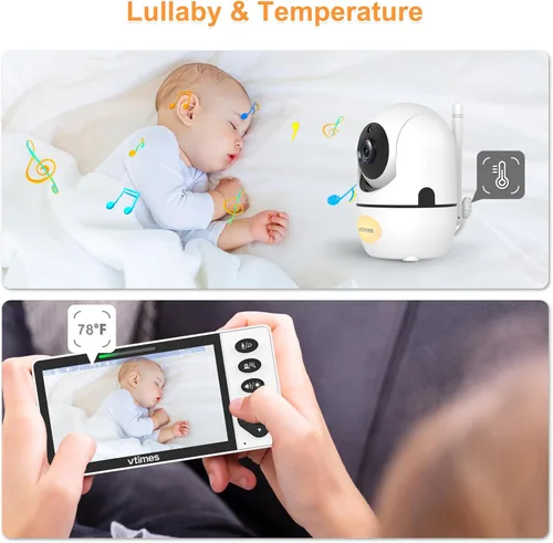 Miniatura 7 de VTimes - Monitor de bebé con cámara y audio, pantalla HD de 720P de 5.5 pulgadas, monitor de video sin WiFi, modo VOX, panorámica/inclinación/zoom