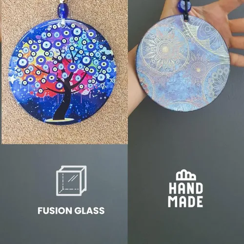 Miniatura 2 de Decoración de pared grande de cristal azul turco hecha a mano para colgar en la pared del hogar, amuleto de nazar, cuentas de protección griega