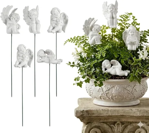 Toyvian Estacas decorativas de jardín de ángeles, 5 piezas, resina en miniatura, estatua de ángel de Júpiter, escultura pequeña estatua