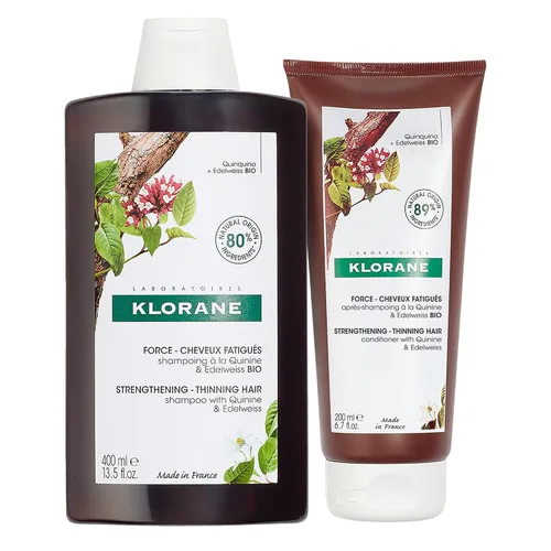 Klorane Champú fortalecedor con quinina, probado por dermatólogos, champú espesante alternativo natural para adelgazamiento del cabello, apoya un