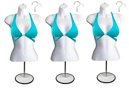 Miniatura 8 de DisplayTown - Maniquí femenino con torso y soporte de metal, parte trasera hueca, cuerpo apilable, forma para exhibir camisetas, mostrador