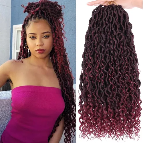 Miniatura 25 de Extensiones de cabello sintético de ganchillo de 24 pulgadas con extremos rizados, extensiones de cabello sintético con extremos rizados, trenzas