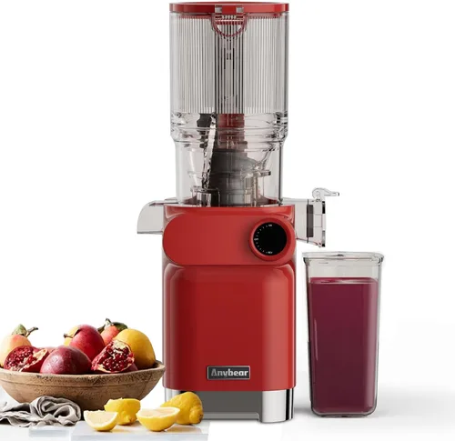 Anybear Exprimidor de prensa en frío de 200 W, exprimidor lento de 4.3 pulgadas, conducto de alimentación grande para frutas enteras y verduras |